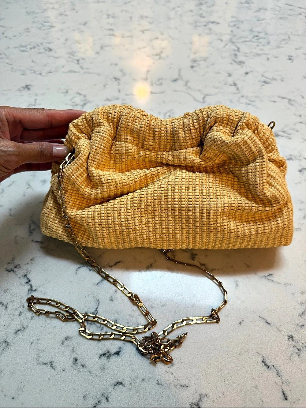 NWT Mansur Gavriel Mini Cloud Raffia Clutch with Gold Chain